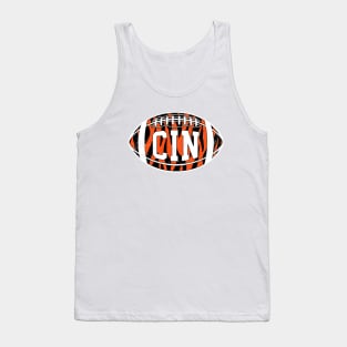 CIN Striped Retro Football - White Tank Top